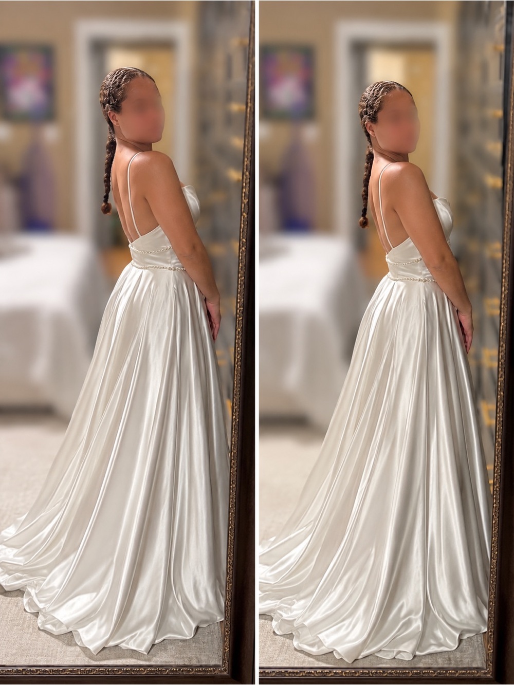 Ivory Satin Bridal Wedding Gown w/ Pearl Detail & Pockets – Street Size 8 - Picture 3 of 3